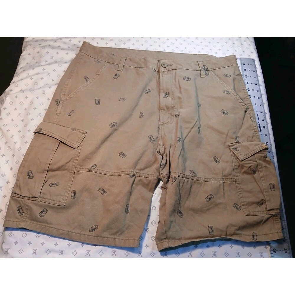 Wrangler Mens Tan Beverage Can Print Cotton Cargo Shorts Size 38 60SFWK4